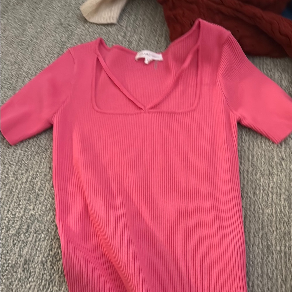 GREY LAB Pink Ribbed Top